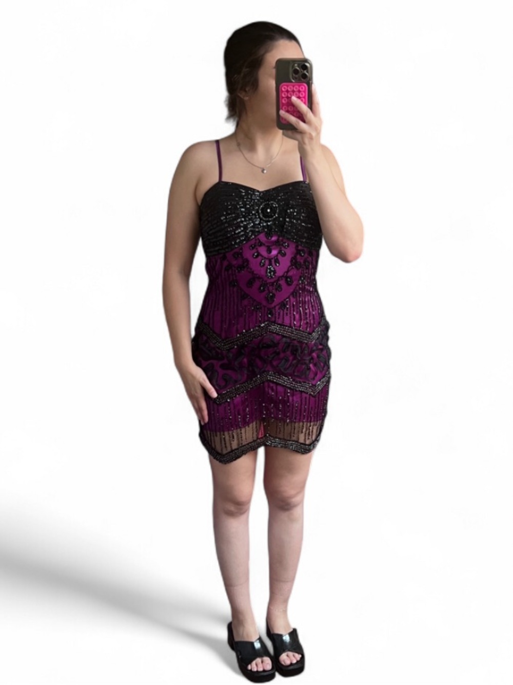 Y2K Chicas Purple & Black Beaded Cocktail Dress